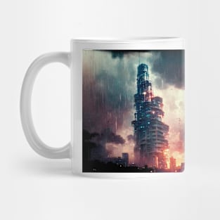 Cyberpunk City Skyscraper in a Storm Mug